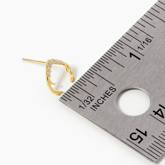 NWT, Jeweled 14K Gold-Plated Antler Stud Earrings with Cubic Zirconia, Gold - Picture 2 of 15